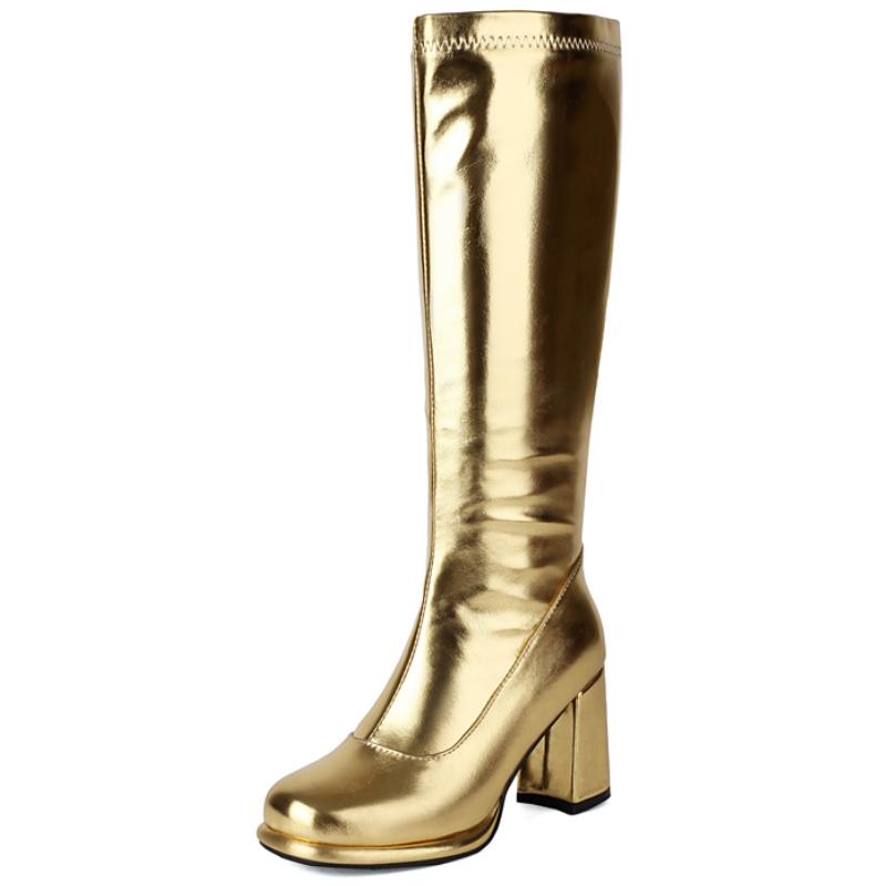 Γυναικείες Μπότες πάνω από το Γόνατο Δερμάτινες Σέξι Φερμουάρ Χειμερινά Παπούτσια Μαύρο Χρυσό Κόκκινο Ψηλοτάκουνες Μακριές Μπότες Τσέλσι Κυρίες Μεγάλο Μέγεθος