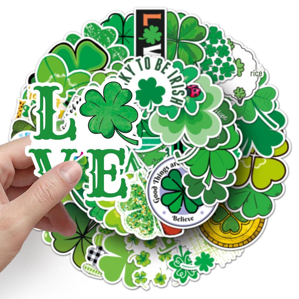 50 Sheets Waterproof Four-Leaf Clover Graffiti Stickers for DIY, Skateboard, Phone, and Luggage