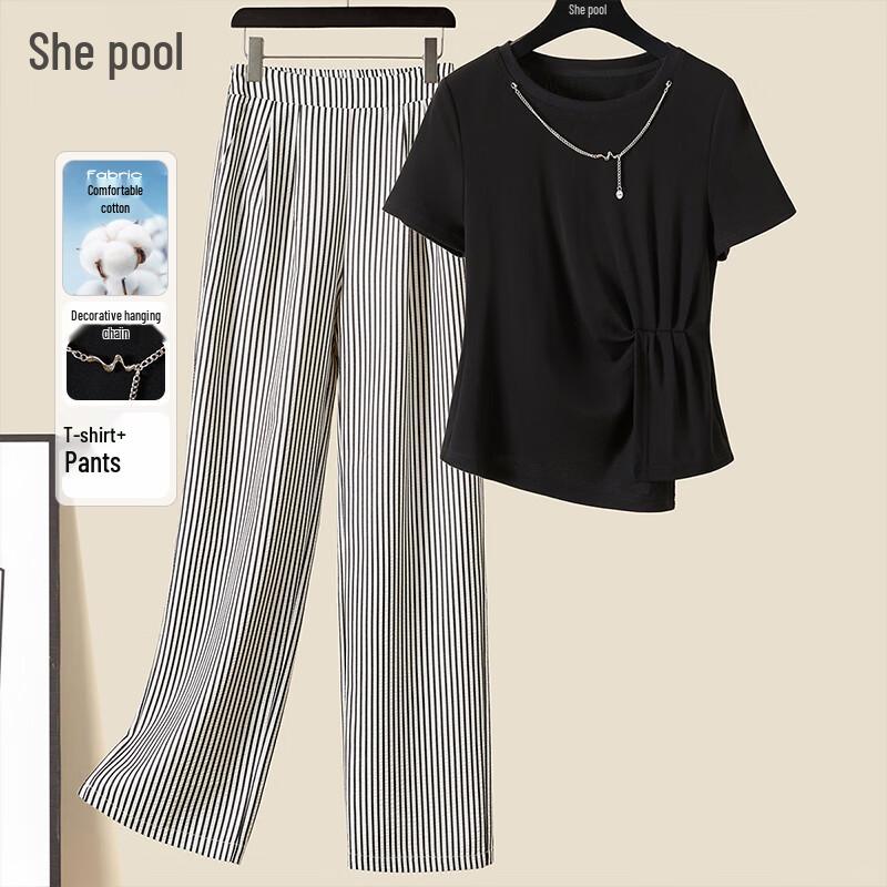 

Women s Fashion Two-Piece Set: T-Shirt & Striped Pants S
