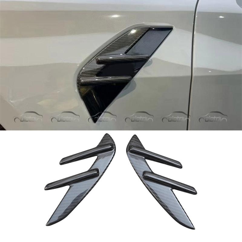 Dry Carbon Fiber Front Car Fender Stickers Air Vent Cover Fins Splitters Carnards Fins Aprons For BMW M3 M4 G80 G82 Auto Tuning