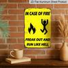 2D Flat - 1pc Vintage "Freak Out and Run Like Hell" Metal Sign - 8x12 Inches, Yellow with Black Text & Fiery Design, Retro Wall Decor for Home, Bar
