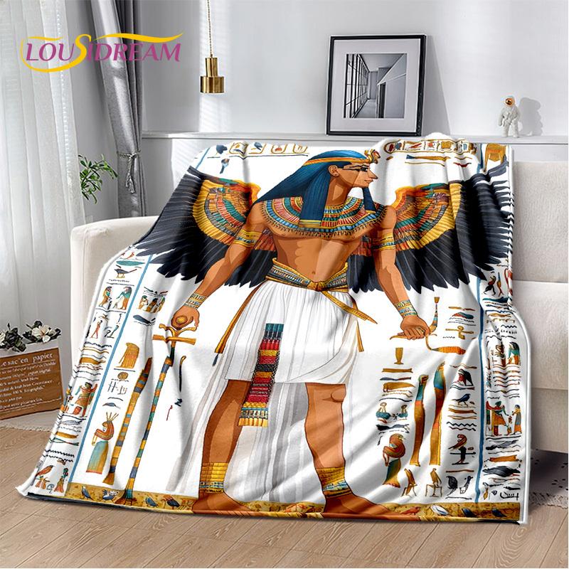 2025 Ancient Egypt Hieroglyphic Mythology Wall Painting Blanket,Soft Throw Blanket for Home Bedroom Bed Sofa Cover Child Gift
