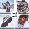 Girls' High-Top Waterproof Winter Snow Boots with Velvet Lining and Leather Surface