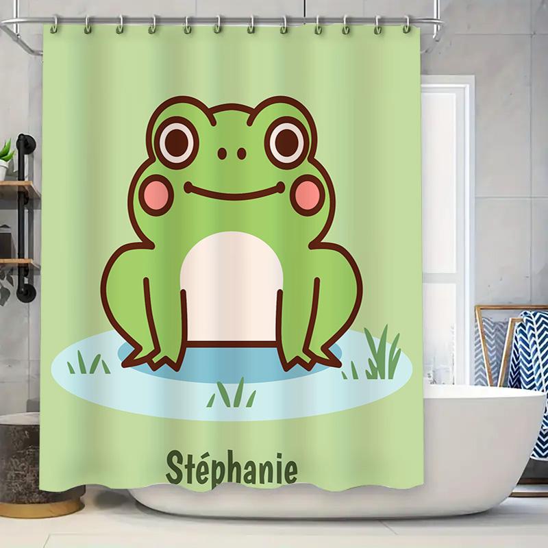 

Frog-themed personalized shower curtain with custom name for kids bathrooms waterproof fabric, durable design (180 x 240cm) 90x180cm