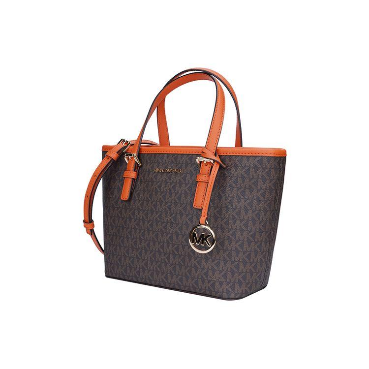 Michael Kors Mk Jet Set Monogram Color Block Tela Rivestita Pelle Borsa Tote Borsa Shopping A Spalla Crossbody Borsa a Mano Mini 35T9GTVT0B-TANGERINE
