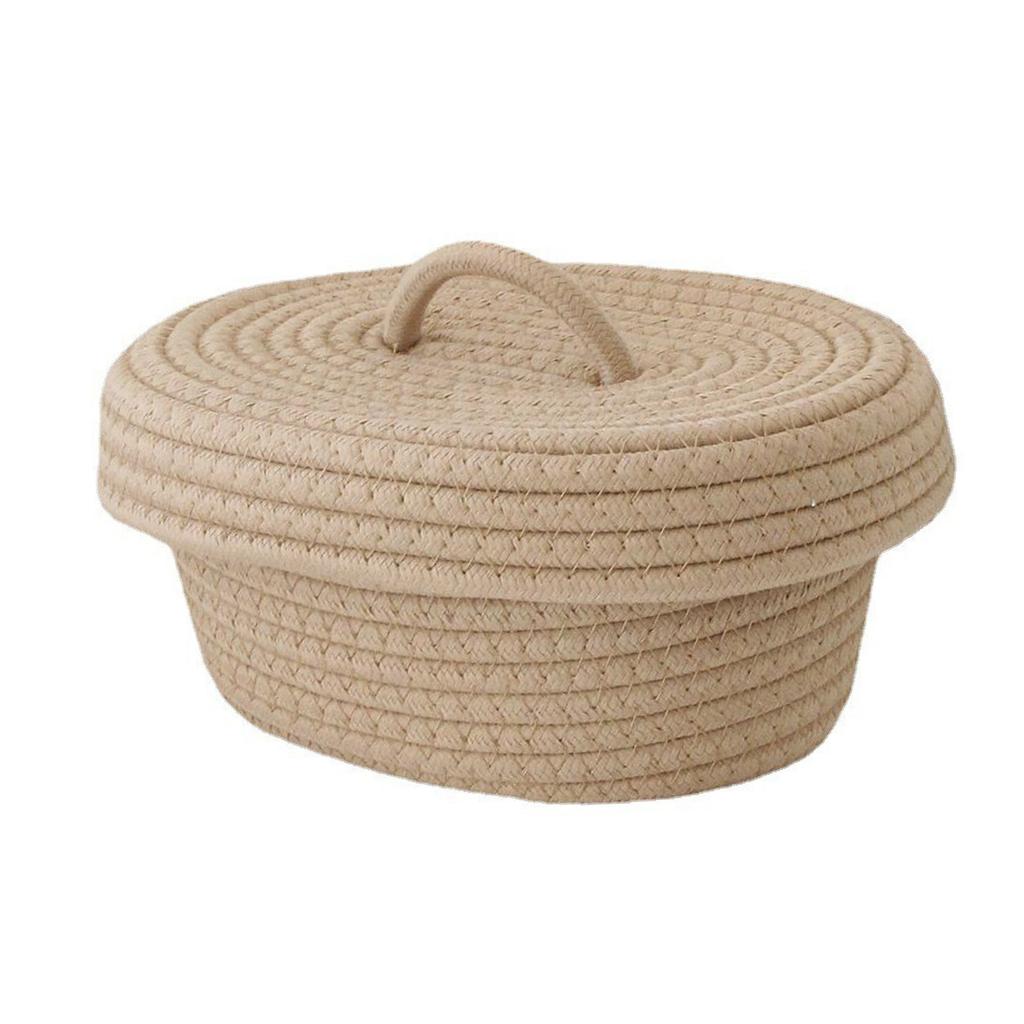 Desktop Storage Box with Lid Handmade Cotton Rope Storage Basket for Makeup Sundries Snack Needles
