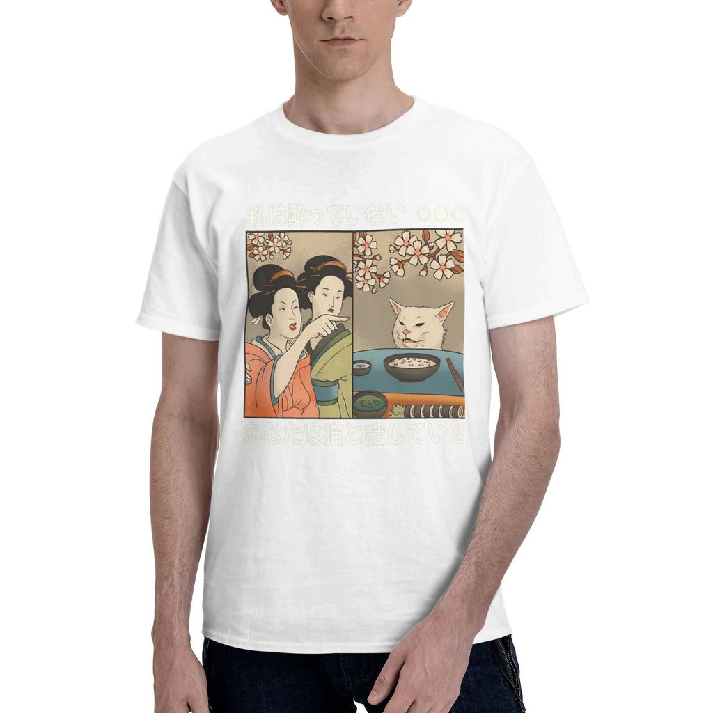 Herren Damen T-Shirt Japanische Frau schreit eine Katze an T-Shirts Harajuku Sommer T-Shirt Klassisches Muster 100% Baumwolle Oberteile Geschenk