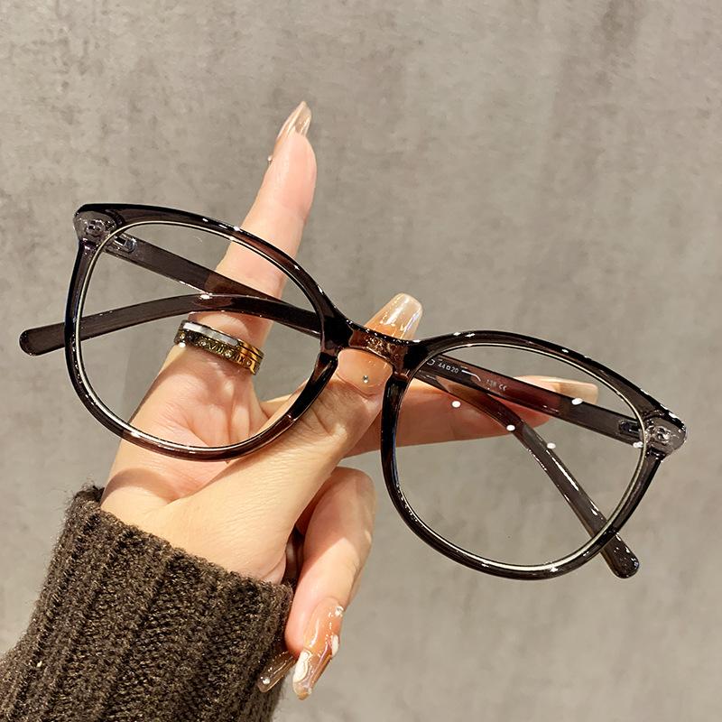 Ultra Light 6G Mustard Tea Glasses Women'S Retro Round Frame Myopia Can Be Matched With Degree Plain Face Small Frame Women'S Eye Frame