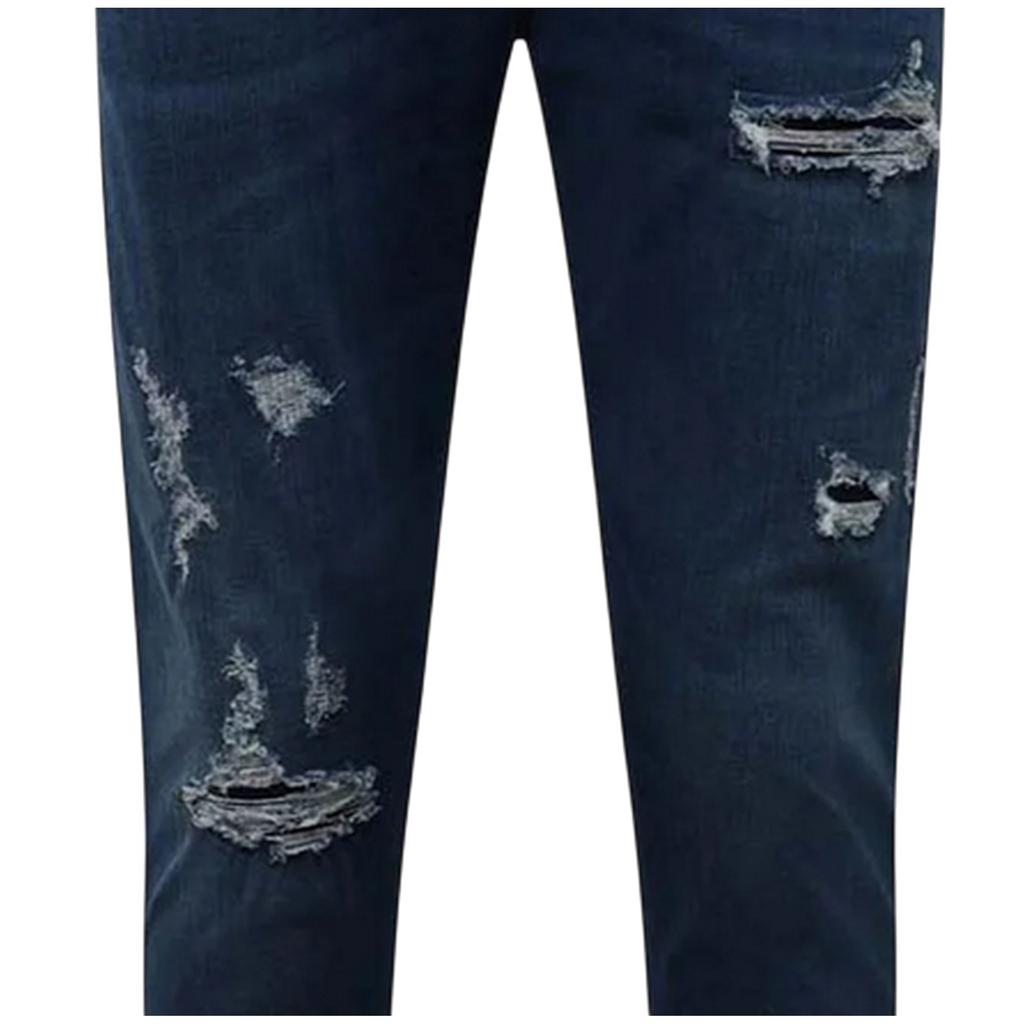 Replay Mens Cotton Blend Ripped Slim Jeans