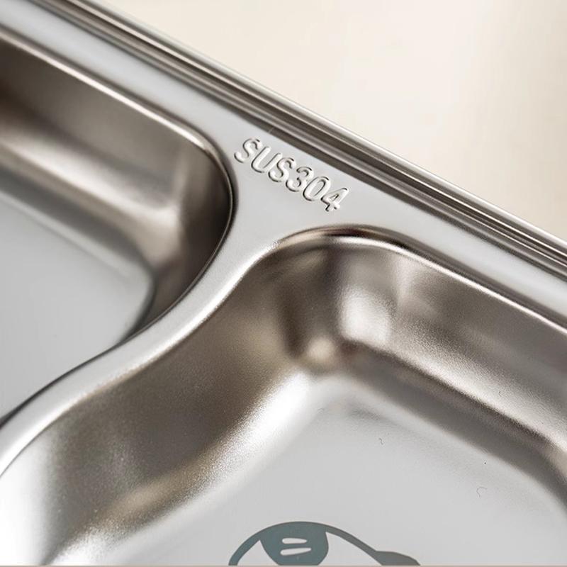 304 Stainless Steel Serving Plates, Food Portion Plates with Compartments, Dining Tray for Kids Adults