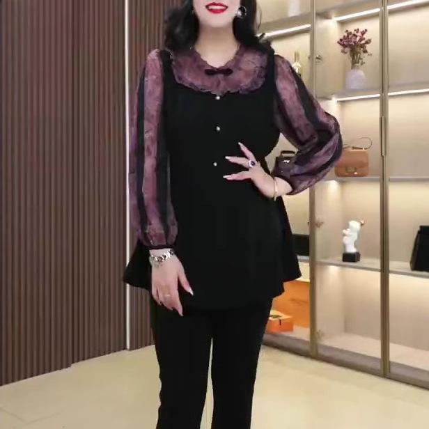

Spring Retro Lace Print Frog Button Plus Size Women s Shirt 6XL (220-240 jin)