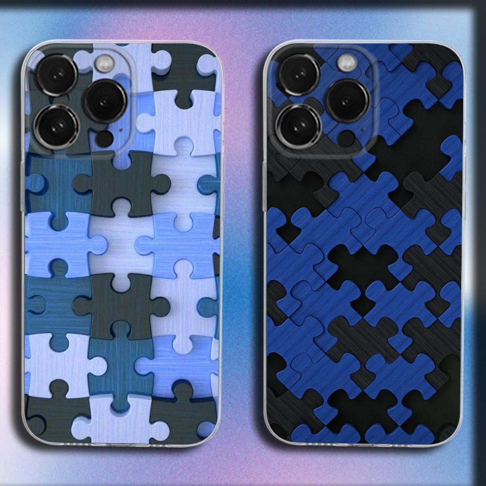 Autism Support Puzzle Pattern Phone Case For iPhone 16,15,14,13,12,11 Plus,Pro,Max,XR,XS,X,Plus,SE,Mini Transparent Soft Cover