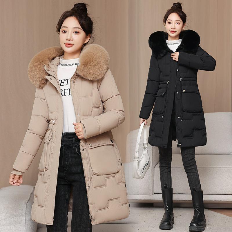 Padded Clothes, Padded Clothes, Women's Winter Coat, New Long Slim-fitting Waist, Big Fur Collar, Padded Jacket Thickened.