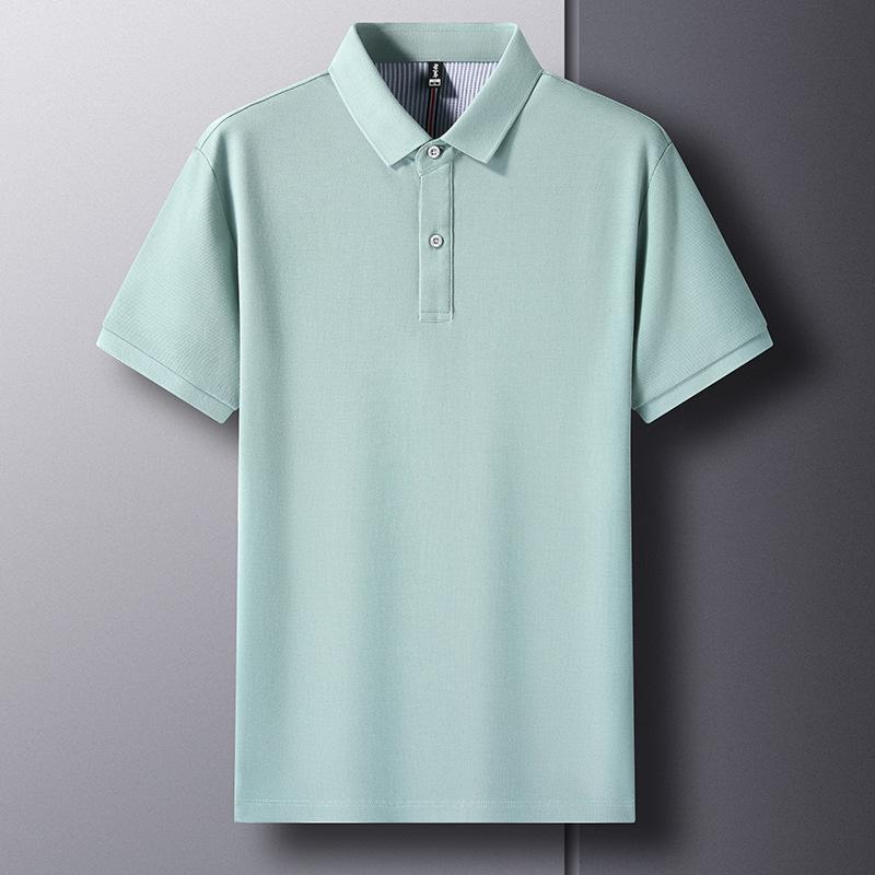 Men'S Short-Sleeved Pure Cotton Solid Color Polo Shirt Father'S Loose Casual Lapel High-End Clothes