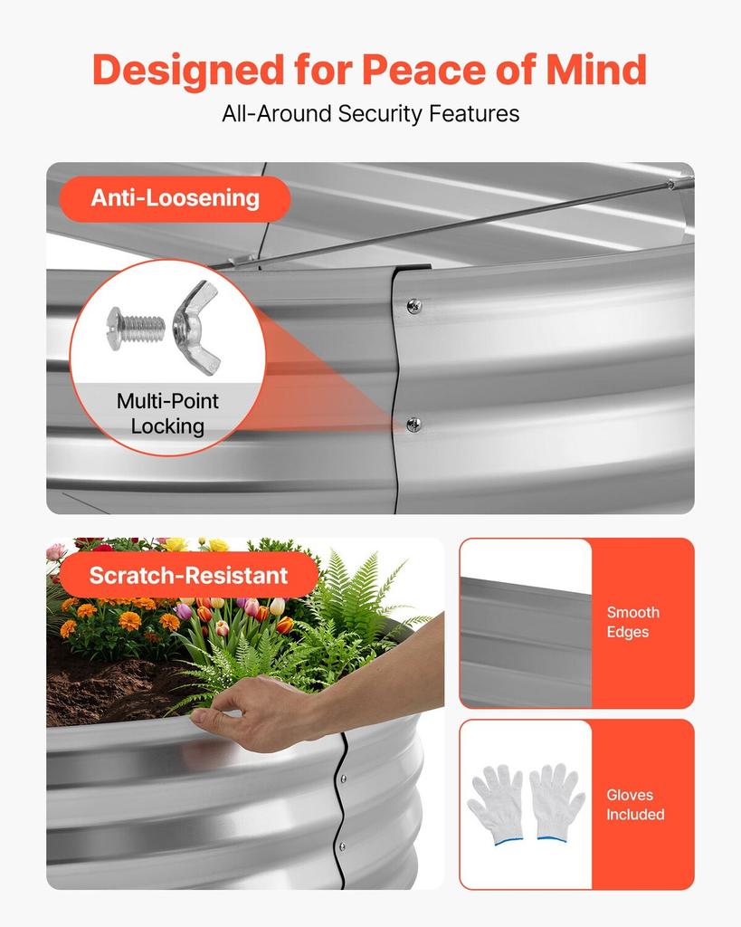 Galvanized Raised Garden Bed, 240 X 120 X 30 Cm, Oval Metal Planter Box Kit Outdoor, Bottomless Elevated Garden Box with Gloves, Rustproof Alu-Zinc,