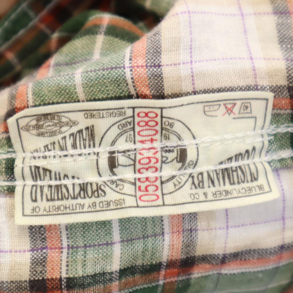 CUSHMAN Check Pattern Short sleeve Linen-like shirt L Green system Men's Used