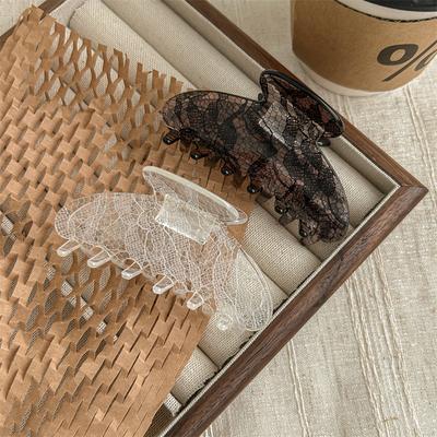 Lace Super Fairy Grid Pattern Hair Claw Women Girls Summer Shark Clip Back Head Korean Fashion Retro Shark Clip Styling Headwear