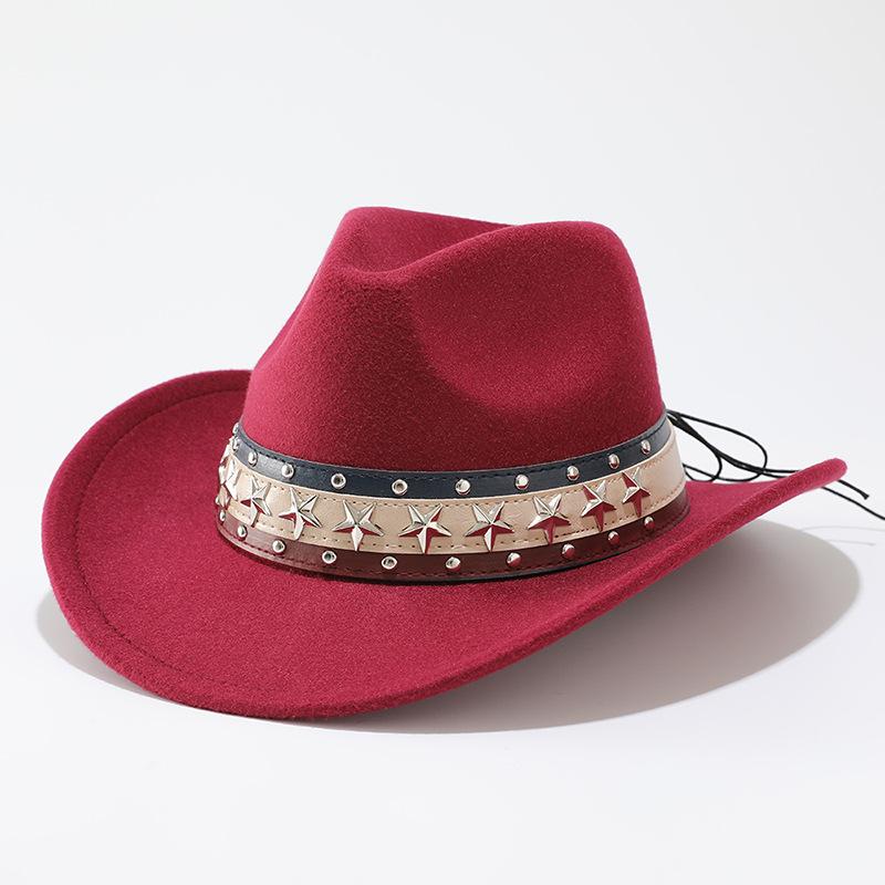 European and American five-pointed star western cowboy hat Tibetan warped woolen top hat men's and women's jazz hat