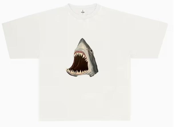 Shark Newmodel Personality Clothes Oversized Unisex Tshirt Fashion Hip Hop Street Trendy Cotton Comfortable High Quality Soft