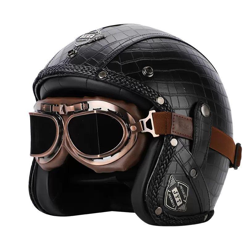 Retro Helmet Electric Motorcycle Leather Helmet Summer Pedal Cruise Motorcycle Harley Men and Women Three Quarter Helmet Half Helmet