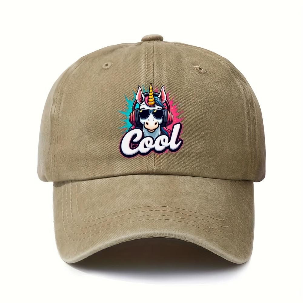 Cool Unicorn Print Polyester Baseball Cap Adjustable Snapback Casual Outdoor Hat for Teens Adults
