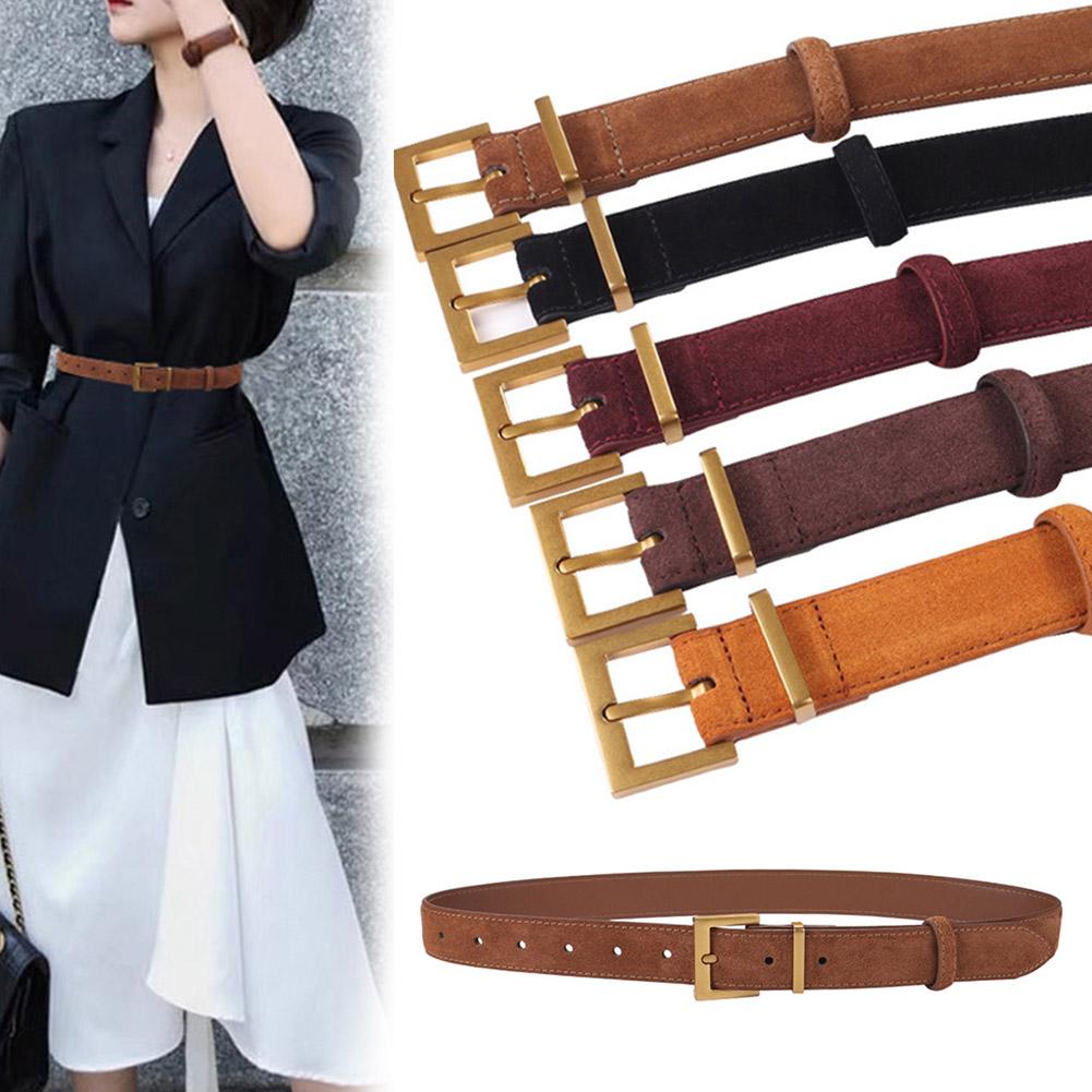 Fashion Women.s Double Genuine Leather Belt For Jeans Buckle Alloy Dresses Square With V7N0