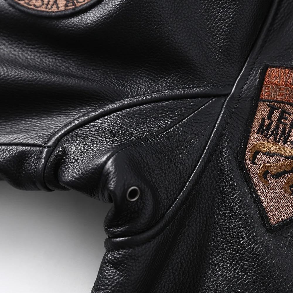 Chinese Size Men Genuine Leather Jacket Quilted Patches100% Cowhide & Natural Fur Collar Flight Coat Aviator Clothing Winter Asian Size M613