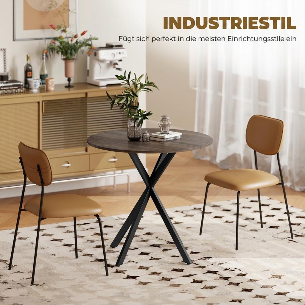 80cm Industrial Round Dining Table - Brown