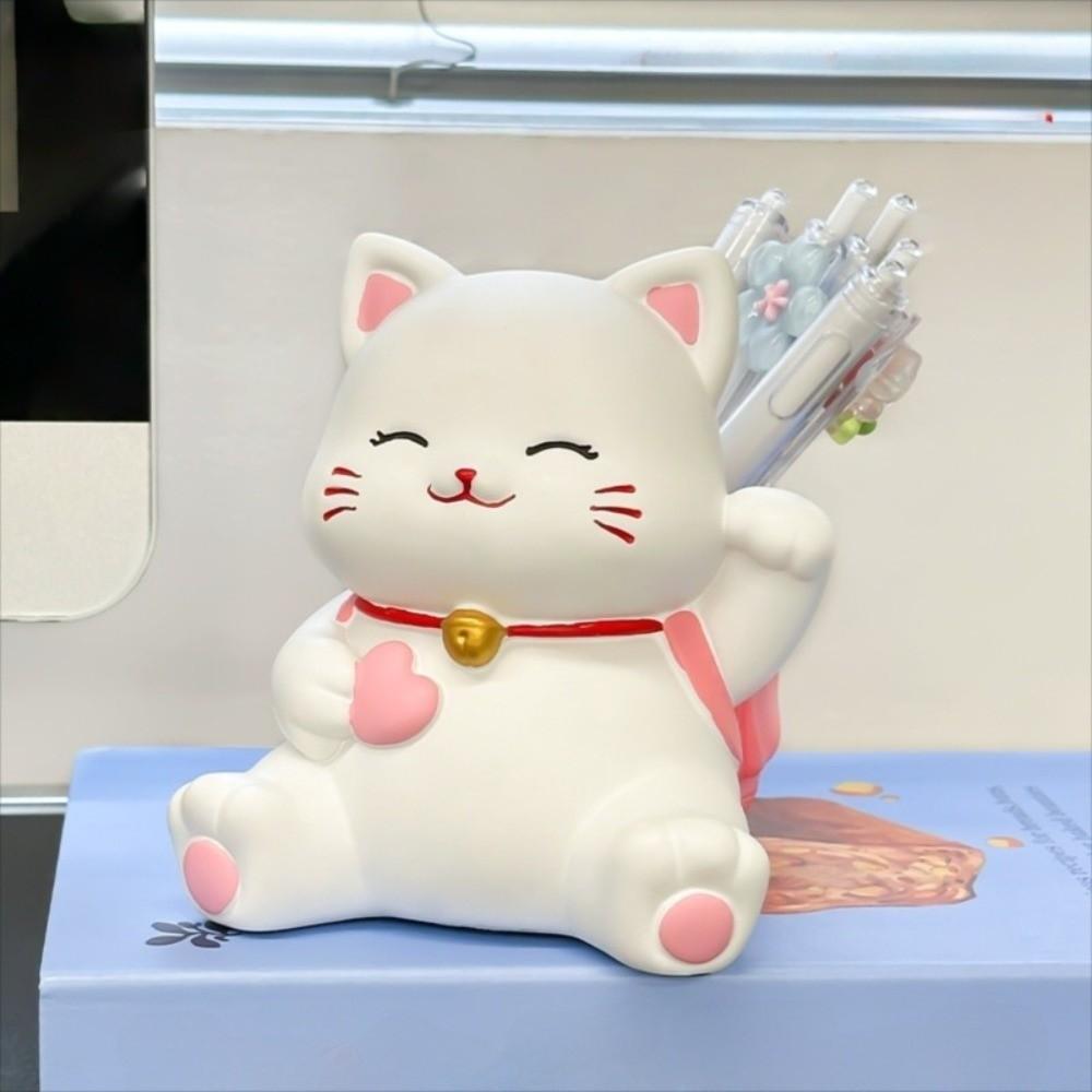 Cartoon Lucky Cat Stationery Organizer Creative Desktop Storage Ornaments  Student