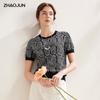 Zhao Jun Women's Retro Jacquard Silk Blend Knit Short Sleeve T-Shirt