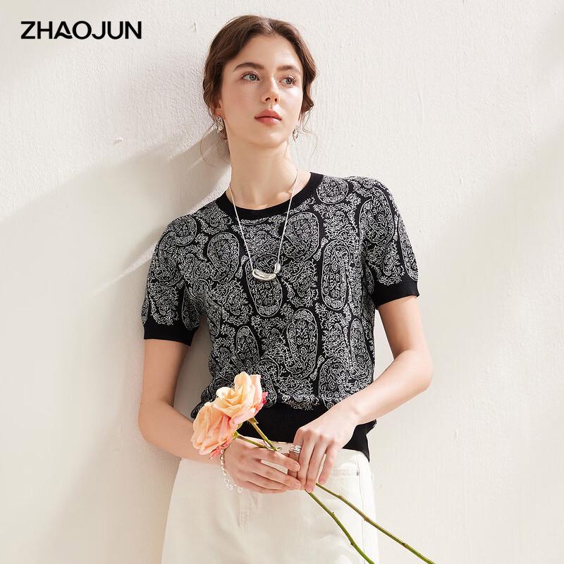 

Zhao Jun Women s Retro Jacquard Silk Blend Knit Short Sleeve T-Shirt 3XL