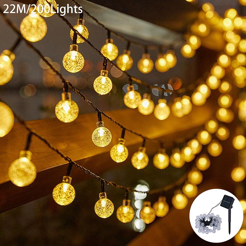 Solar String Lights Outdoor Crystal Globe Lights Waterproof Solar Festoon Fairy Light For Garden Party Decor