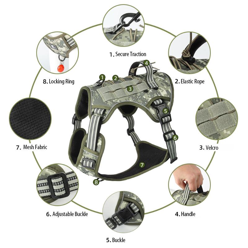 Heavy Duty Tactical Harness for Large Dogs Tactical Military Vest Multi-Functional Adjustable Pet Explosion Proof Training Vest