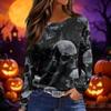 Women's Fashion Print Long Sleeve Top with Round Neck and Side Slits