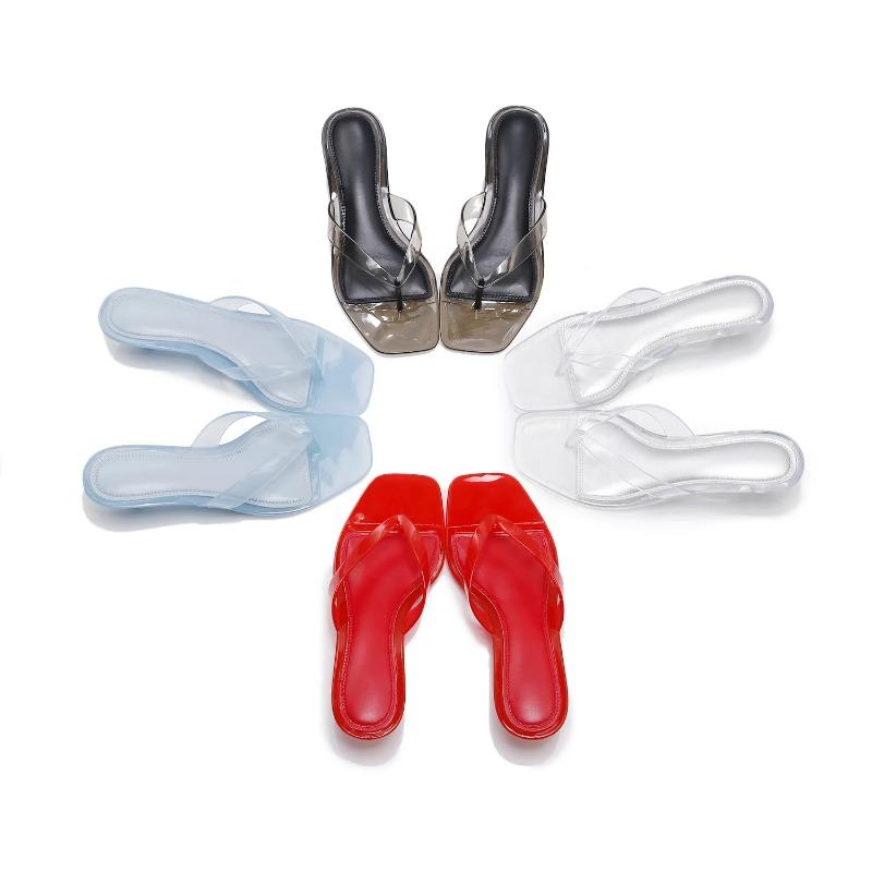 Damen Sandalen Flip Flops Tragen Quadratische Kopfmode Weinbrille Kristall Gelee Hausschuhe