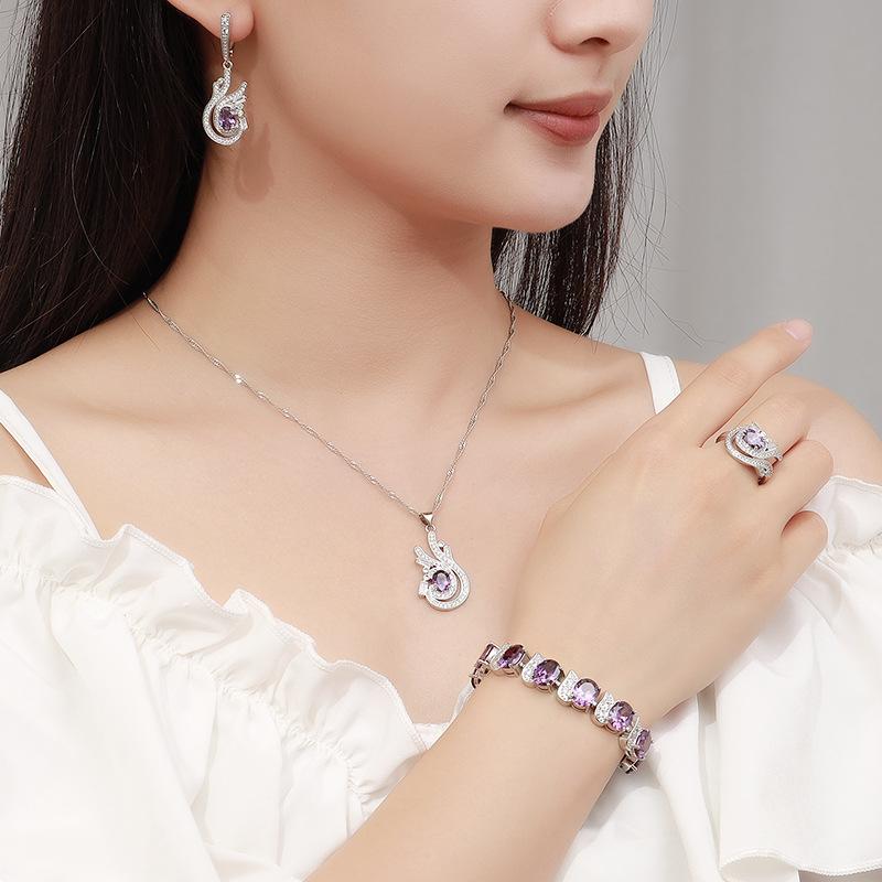 Blue Jewelry with Gem Set Pendant Earrings Necklace and Ring Lady Set