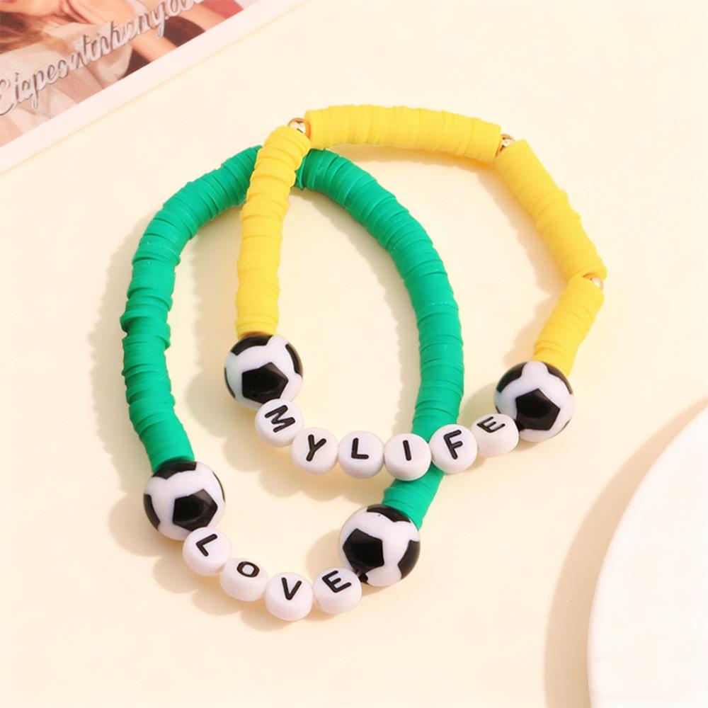 Top-Selling Fashion Sports Bracelet Set: Soft Clay Beaded Football Letter Design
