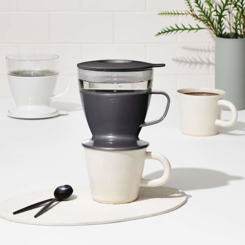 OXO Automatic Drip Coffee Maker, 1-2 Cup Capacity, 360ml, Charcoal Gray, Trapezoidal Filter, Dishwasher Safe, Time-Saving and Easy Coffee Dripper