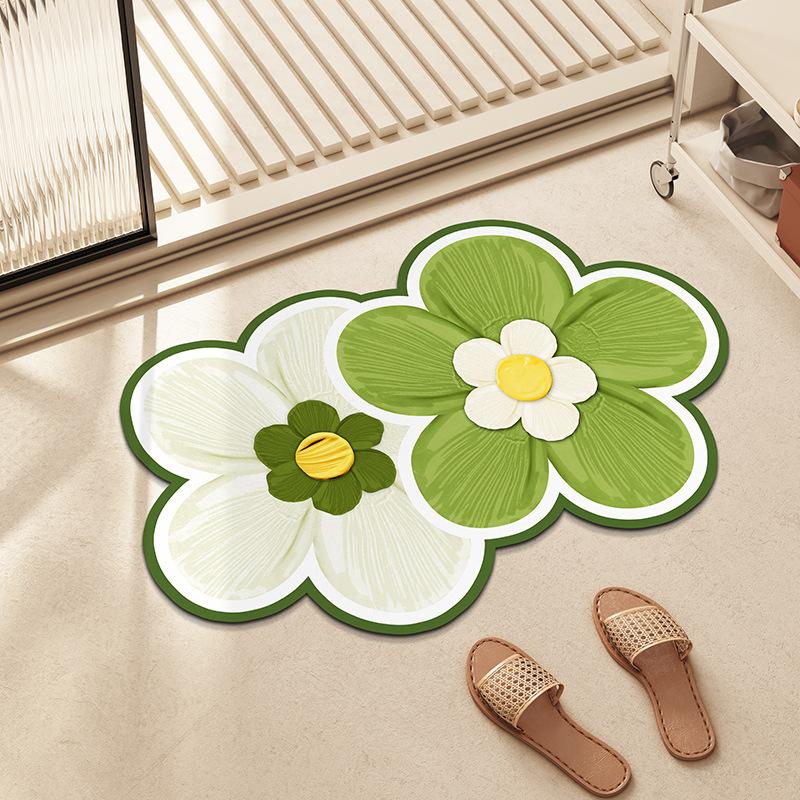 Small Fresh Flowers Diatom Mud Mat Home Bathroom Cute Flower Non-slip Mat Bathroom Absorbent Quick Drying Mat