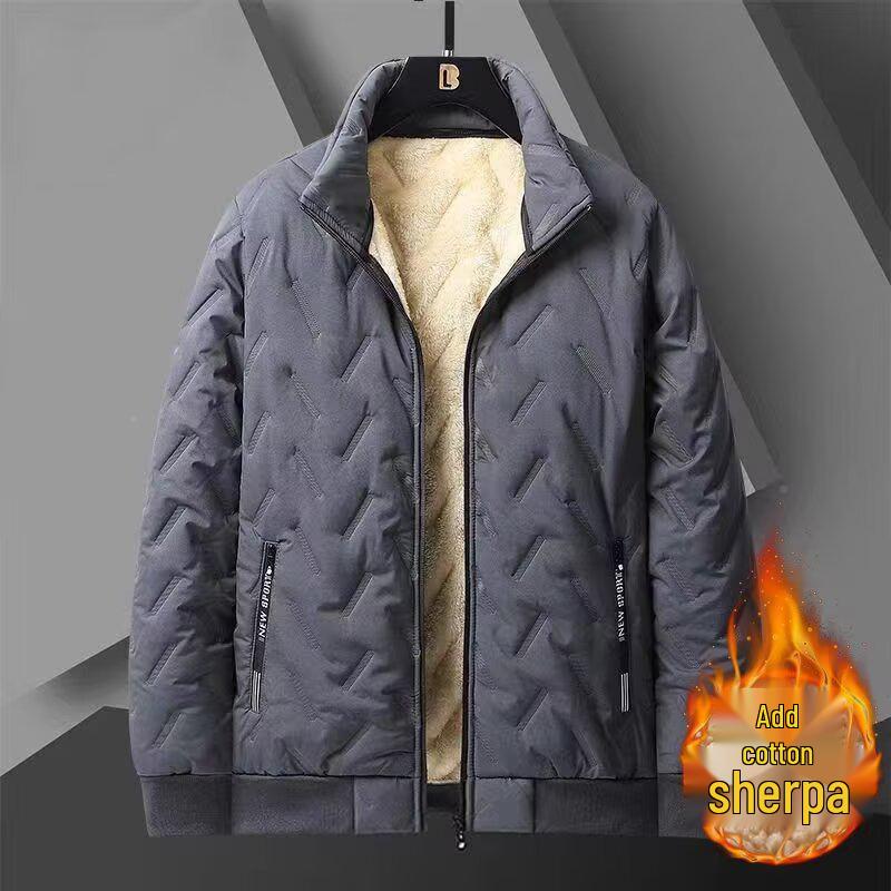 Men s Plus Size Thick Lambswool Cotton Jacket - Warm, Loose Fit for Autumn & Winter 2XL