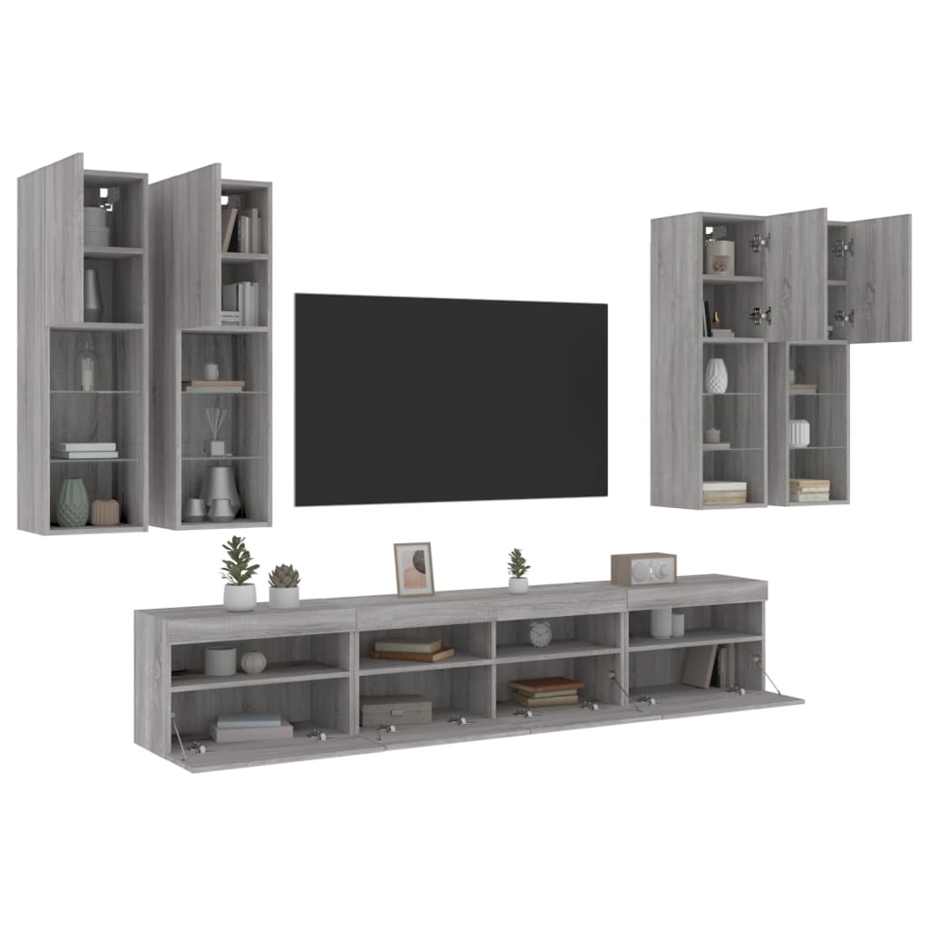 7 Piece TV Wall Unit with LED Lights Grey Sonoma