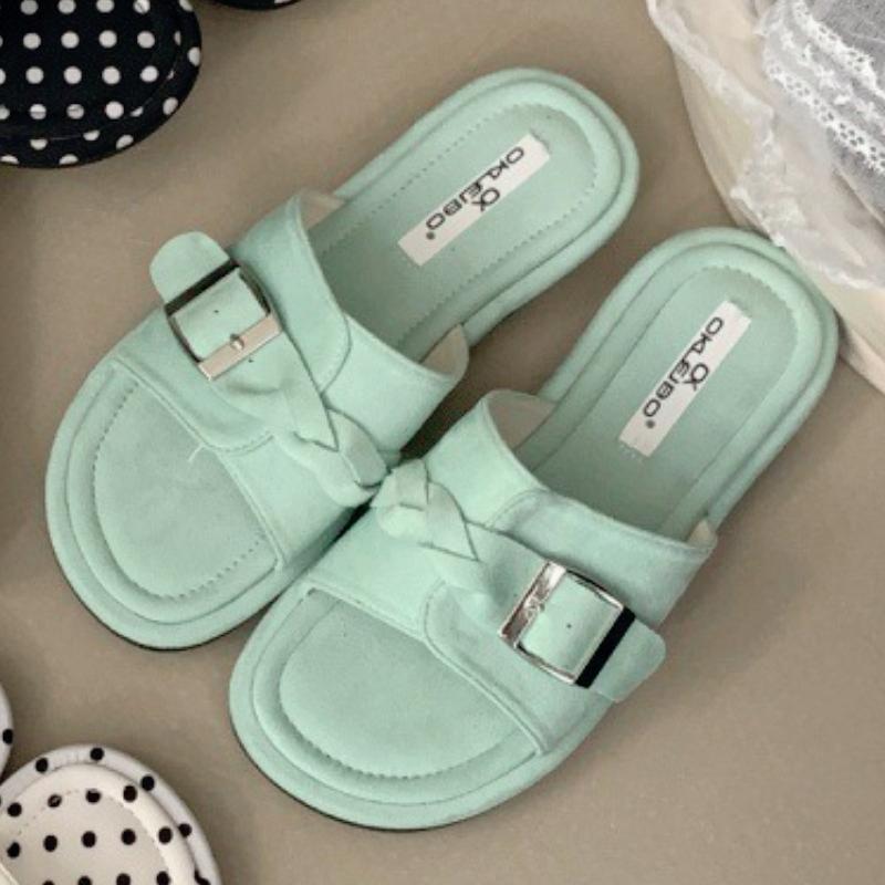 

Мода Мода Дизайн с пряжкой в горошек Плоские шлепанцы Женские Сексуальные с открытым носком Повседневная обувь Летняя Уличная Отпуск Пляжная обувь Zapatos De Mujer 39 светло-зеленый