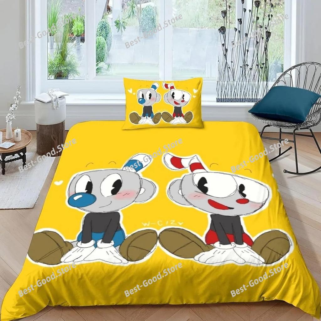 The Cuphead Show Set Biancheria da Letto Cartone Animato Set di Biancheria da Letto Raffinato Copripiumino Set Piumone Letto Set Biancheria da Letto Regalo di Compleanno