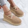 Platform Fur Slip On Loafers Women Winter Plush Warm Cotton Shoes Wedegs Plus Size Moccasins Cross Strap Women's Pumps Shoes