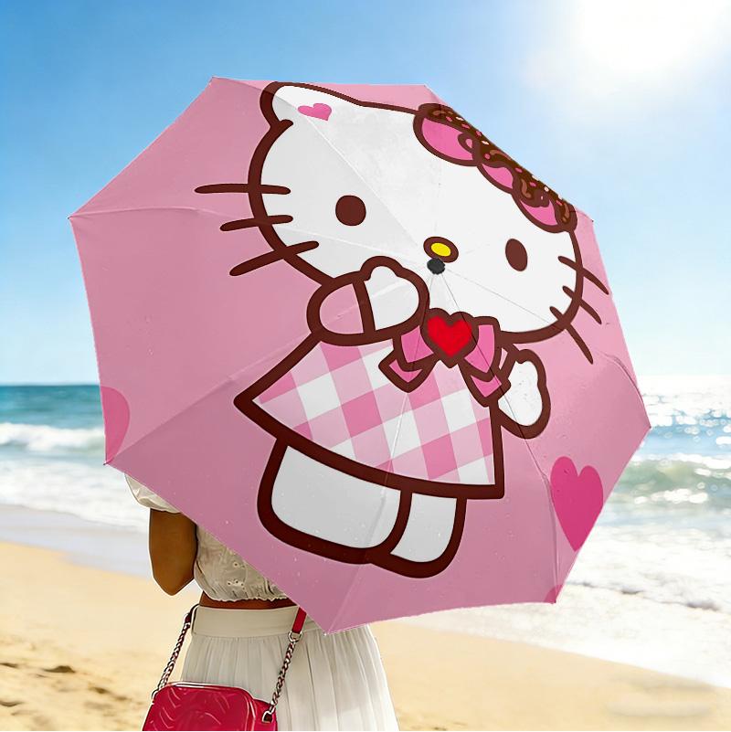 Hello Kitty 8 Ribs 3Fold Black Glue Uv Protection Umbrella Sun Protection Rainproof Compact Folding Umbrella For Travel Daily Use C923590