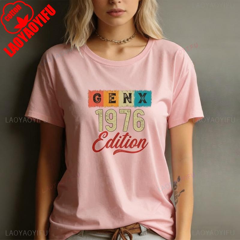 Nostalgia Gen X 1976 Year Edition Graphic Tee Shirt High Quality Cotton Vintage Classic Fashion Streetwear Crewneck Shortsleev