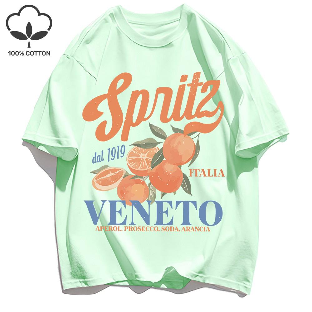 Spritzy Veneto Funny Orange Fruits Design T-Shirt Women Sport Summer Short Sleeve Cotton Hip Hop Tops Casual Loose Sportswear