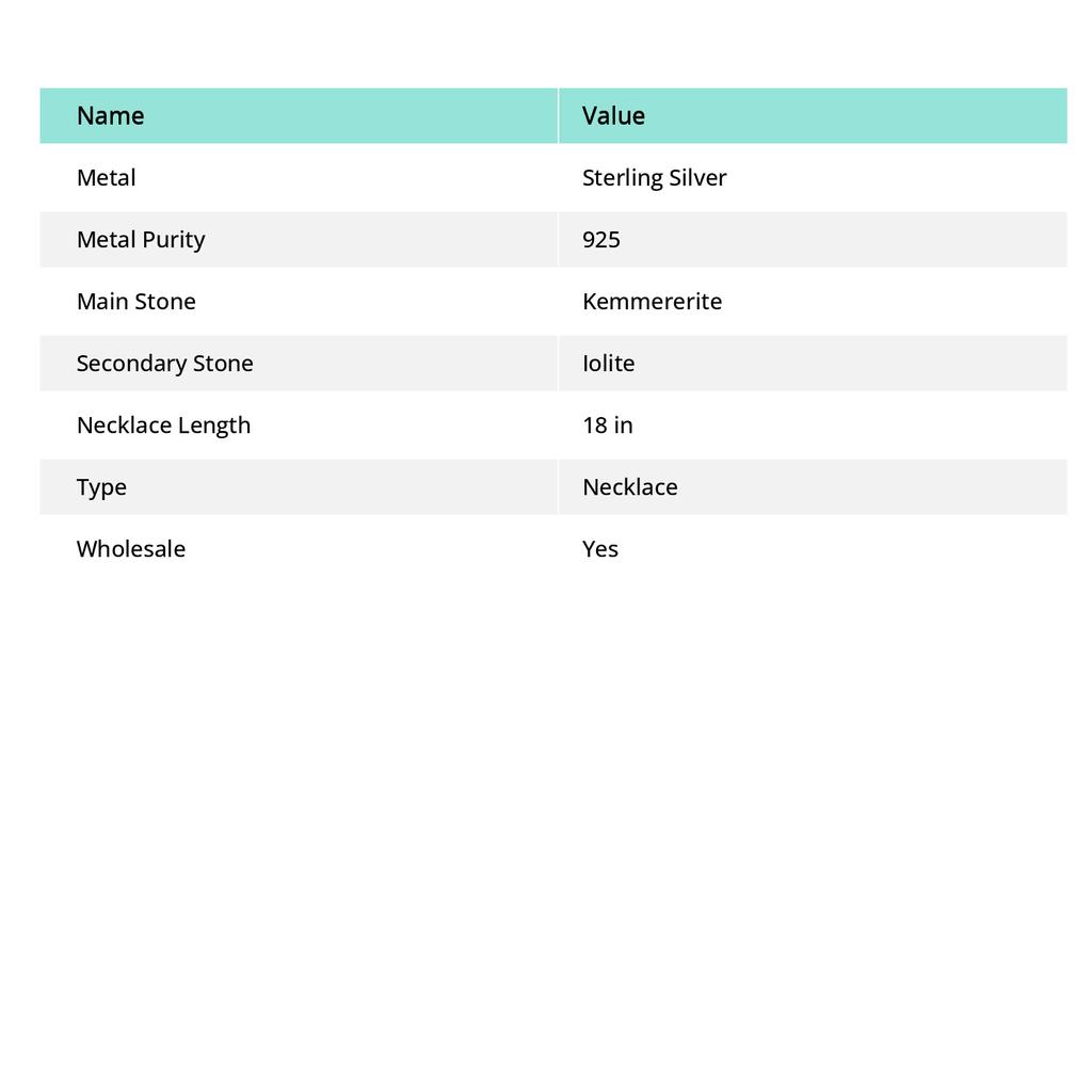 Natural Kemmererite, Iolite Gemstone 925 Sterling Silver Necklace 18" r0I60