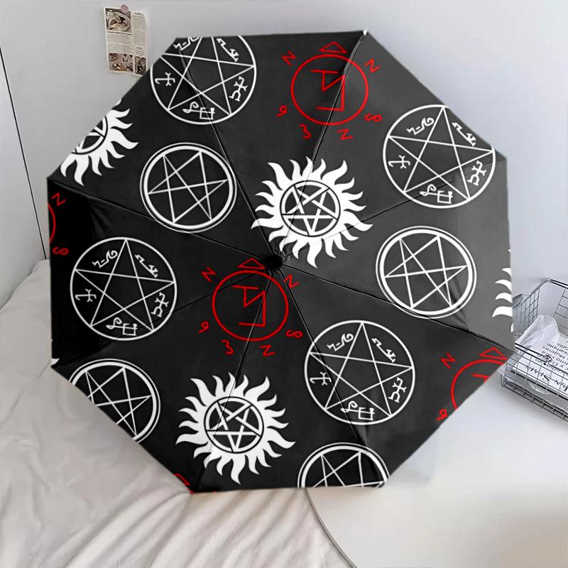 1 PC Automatic Folding Umbrella - Supernatural Pattern, Portable & Foldable Design with 8 Ribs, Christmas Birthday Gifts