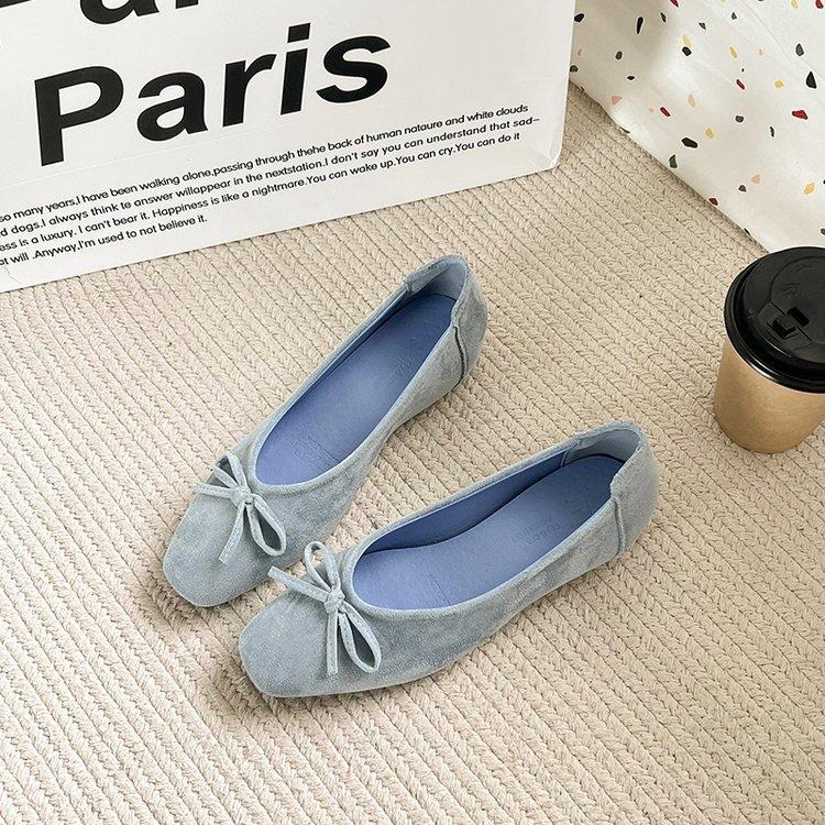 Retro Ballet Flat Bottom Red Light Mouth Single Shoes Women's New Suede Gentle Soft Sole Doudou Shoes One Pedal Ladyshoes